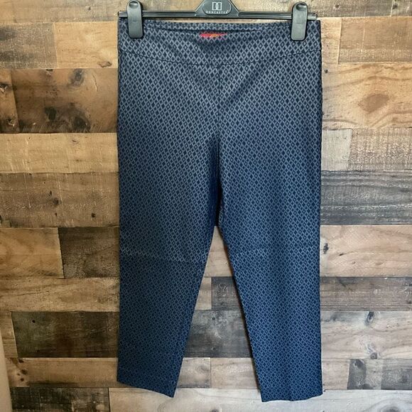 Krazy Larry Pants Straight Leg Pull On Diamond Print Blue Grey Stretch Women 14 - Picture 12 of 12